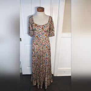 NATURAL LIFE Floral Tiered Maxi Dress with Blue & Pink Accents